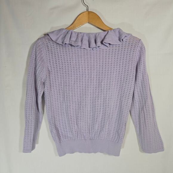 Vintage Tracy M. Lavender Lilac Ruffle Collar Cardigan Pointelle Knit Sweater L - Picture 8 of 8